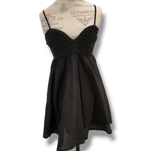 Reverse Black Spaghetti Straps Mini Dress With Black Beads - Size Small